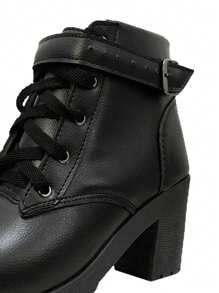 Black Boot Women's Combat Boot Women's Tractor Boot Heeled Combat Boot With Buckle Ref. 20/150 - 黑色 - 查看 3