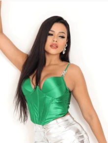 Cropped Corset Corselet Women's Glamour Details On The Straps New Year's Eve Parties - 綠色 - 查看 1