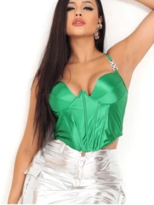 Cropped Corset Corselet Women's Glamour Details On The Straps New Year's Eve Parties - 綠色 - 查看 2