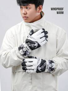 GOUNOD 1 PARA Wzorzyste Termiczne Grube Wiatroszczelne Rękawice Narciarskie Śnieg Najcieplejsze Rękawice Rowerowe Snowboard Zimna Pogoda Do Ekranu Dotykowego Palca, Ogrzewacze Dłoni, Rękawice Zimowe, Rękawice Śnieżne