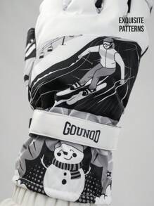 GOUNOD 1 PARA Wzorzyste Termiczne Grube Wiatroszczelne Rękawice Narciarskie Śnieg Najcieplejsze Rękawice Rowerowe Snowboard Zimna Pogoda Do Ekranu Dotykowego Palca, Ogrzewacze Dłoni, Rękawice Zimowe, Rękawice Śnieżne