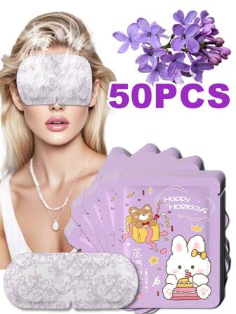 1/5/10/20/30/50 PIEZAS Máscara de ojos de vapor de lavanda púrpura, reduce la fatiga ocular, relaja el Body y la mente, adecuada para el uso prolongado de productos electrónicos como computadoras y teléfonos móviles, estudiantes con alta presión de estudio y trabajo, trabajadores de oficina y personas que se acuestan tarde, escuela, vuelta a la escuela, viaje, artículos esenciales de viaje, artículos esenciales del hogar, máscara para los ojos, máscara para dormir