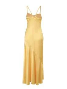 Ruched Sleeveless Formal Gown With Slit Thigh And Spaghetti Straps For Special Occasions - Yellow - View 5