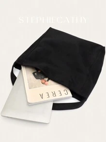 STEPHIECATHY 休闲宽松梅拉德色柔软仿麂皮面料磁扣开合大容量单肩包女士日常通勤购物外出 - 黑色 - 查看 6