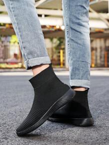 1 Pair Casual Outdoor Sports Knit Mid-Top Sneakers, Soft & Non-Slip, Suitable For Outdoor Activities