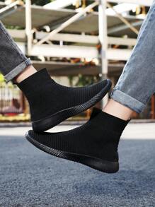 1 Pair Casual Outdoor Sports Knit Mid-Top Sneakers, Soft & Non-Slip, Suitable For Outdoor Activities