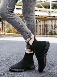 1 Pair Casual Outdoor Sports Knit Mid-Top Sneakers, Soft & Non-Slip, Suitable For Outdoor Activities