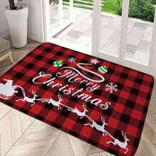 1 件圣诞红黑格子地毯、圣诞主题门垫、卡通速干吸水垫、包括圣诞老人、圣诞树、麋鹿、圣诞快乐文字设计、室内入口迎宾垫、圣诞节节日装饰地毯、抗疲劳厨房垫、适用于客厅、卧室、厨房、入口、圣诞装饰，多种款式可选 - 彩色 - 查看 2