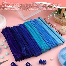100/120/300 件蓝色管道清洁器工艺套装，配有 1 个分步视频，6 种颜色，雪尼尔茎用于创意 DIY 艺术项目，厚而柔软的扭曲用于工艺花束、礼品制作、家居装饰用品 - 彩色 - 查看 3