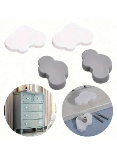 2件装婴儿衣柜柜门卡通单孔拉手，白色云朵形抽屉小旋钮，颜色随机