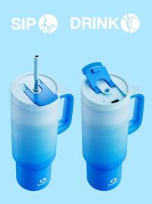 40盎司带把手吸管保温杯，100%防漏，带盖和吸管，不锈钢旅行杯，保温长达34小时，适用于车载杯架 - 藍色漸變 - 查看 5