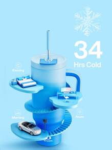 40盎司带把手吸管保温杯，100%防漏，带盖和吸管，不锈钢旅行杯，保温长达34小时，适用于车载杯架 - 藍色漸變 - 查看 2