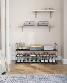 SONGMICS Shoe Rack, 3 Tier Shoe Organizer, Metal Shoe Storage Shelf For 18 Pairs Of Shoes, Easy To Assemble, Entryway, Black - 黑色 - 查看 6