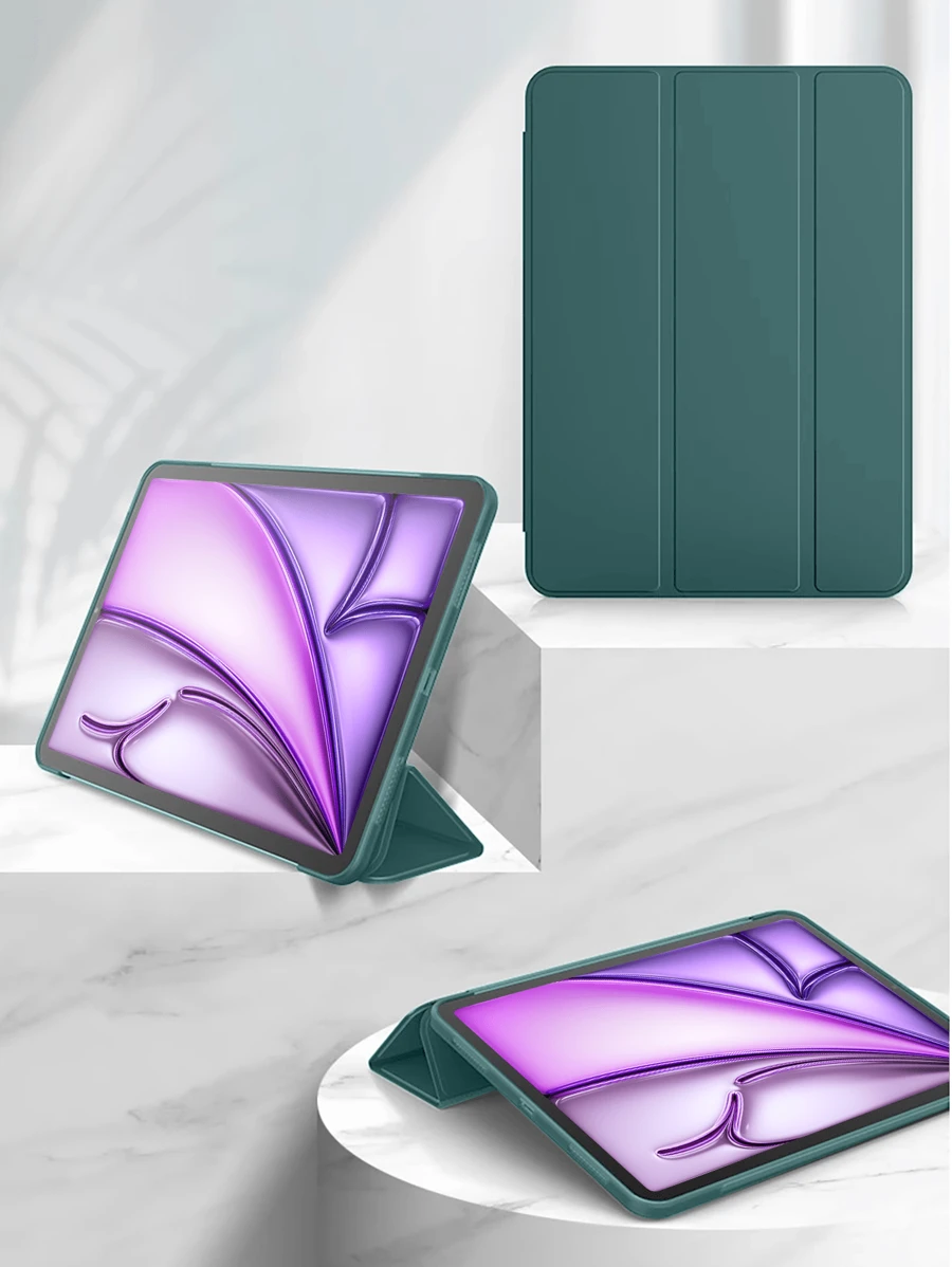适用于三星 Galaxy 平板电脑/Pad SE 的平板电脑保护套，防摔，超薄，智能支架，自动唤醒/睡眠 - 深绿色，兼容苹果 Mini 4/5/6（9.7/10.2/10.5 英寸）、Air 4/5/6（第十代，10.9 英寸）、Pro 11 英寸、Air 11 (M2)、Air 13 和 Pro 11 (M4) - 墨綠色 - 查看 1