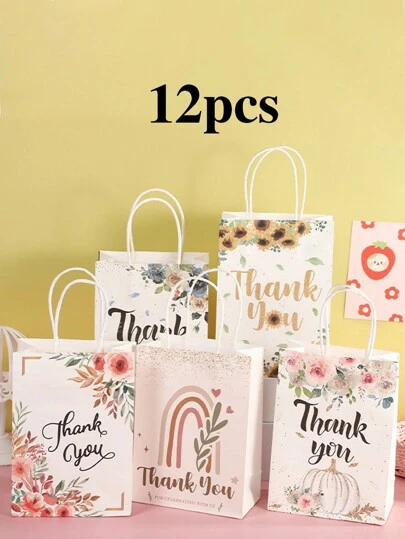 4/12 Pcs Floral Handled Gift Bags, Including Rose, Sunflower And Other Floral Patterns, Suitable For Weddings, Christenings, Bridal Showers, Birthdays, Business Shopping, Party Favors, Graduation - Multicolor Paper Gift Bags For Valentine's Day, Thanksgiving, New Year, Etc. Valentine's Day