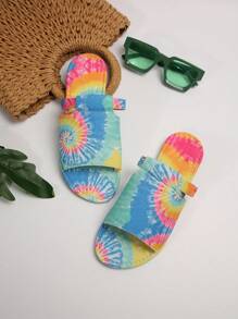 Women's Abstract Rainbow Flat Sandals, Strap Colorful Beach Shoes, Fashion - Multicolor - View 2