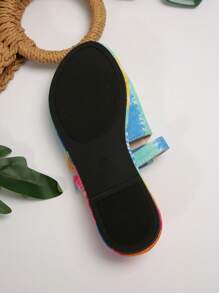 Women's Abstract Rainbow Flat Sandals, Strap Colorful Beach Shoes, Fashion - Multicolor - View 8