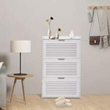 White 3 Tier White Tipping Shoe Cabinet Shoe Storage Cabinet Shoe Rack Cabinet For Entryway Ultra-Thin Shoe Cabinet Shoe Organizer For Entrance Living Room Foyer (27.56*6.69*42.91inch) - White - View 6