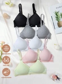 5 PCS Girls Teen Underwear Comfortable Breathable Bra Fixed Triangle Coaster Growing Girls Underwear Suitable For 13-16 Years Old