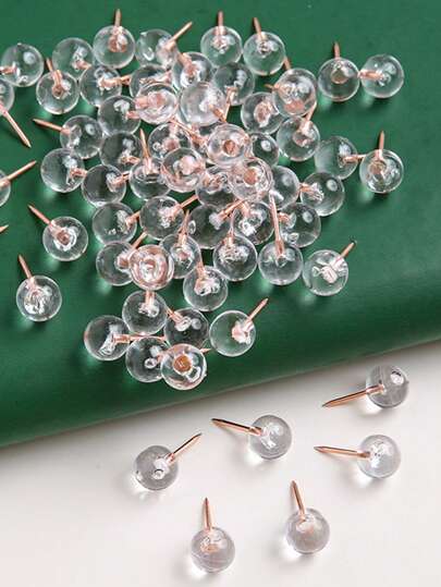 50/100pcs Rose Gold Push Pins With Clear Plastic Dome Heads, Thumb Tacks For Wall & Bulletin Board - Ideal For Hanging Photos, Posters, Documents, Back To School Supplies