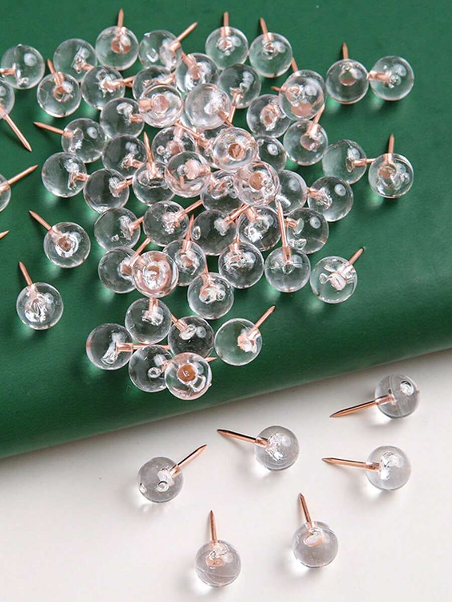 50/100pcs Rose Gold Push Pins With Clear Plastic Dome Heads, Thumb Tacks For Wall & Bulletin Board - Ideal For Hanging Photos, Posters, Documents, Back To School Supplies