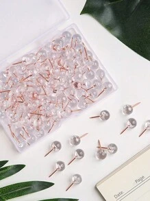 50/100pcs Rose Gold Push Pins With Clear Plastic Dome Heads, Thumb Tacks For Wall & Bulletin Board - Ideal For Hanging Photos, Posters, Documents, Back To School Supplies