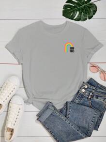 Baby Look T-Shirt Women's Good Vibes LGBT Gay Lesbian Printed T-Shirt Various Colors 100% Cotton - Gris - Ver 2