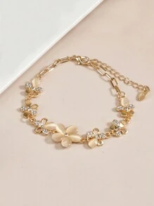 1 件可爱花朵青少年手链，甜美清新花卉珠宝配饰，带水钻，可调节，适合女孩、朋友、节日场合、日常佩戴