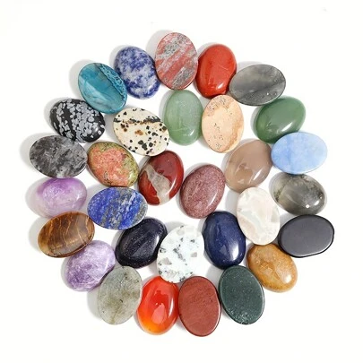 Piedras preciosas en forma de cabujón ovalado con respaldo plano, piedras de cuarzo de chakra, cristal para hacer joyas, pulseras, collares, aretes, dijes y manualidades. Tamaño: 25x18mm