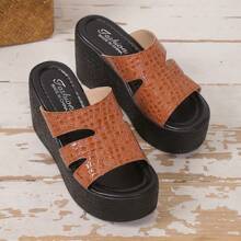 女士防水厚底坡跟凉鞋，厚底一脚蹬海滩度假休闲拖鞋，舒适厚底凉鞋，春夏