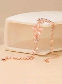 1 件可爱花朵青少年手链，甜美清新花卉珠宝配饰，带水钻，可调节，适合女孩、朋友、节日场合、日常佩戴