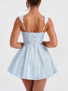 Women's Mini Corset Dress A-Line Deep V Neck Backless Ruffle Hem Sleeveless Dress For Party Club - 藍色 - 查看 4