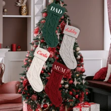 1 pieza Calcetín navideño personalizado de 18 pulgadas para la familia, Calcetín navideño bordado 2024, Calcetín de punto con nombre, Regalo de Navidad, Decoración navideña, Calendario festivo