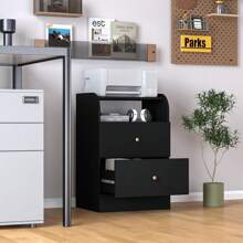 Nightstand With Two Drawers Black Bedside Table Chest Of Drawers With Opening Storage Rack,3 Tiers Modern Night Table For Bedroom Small Spaces Storage Furniture
