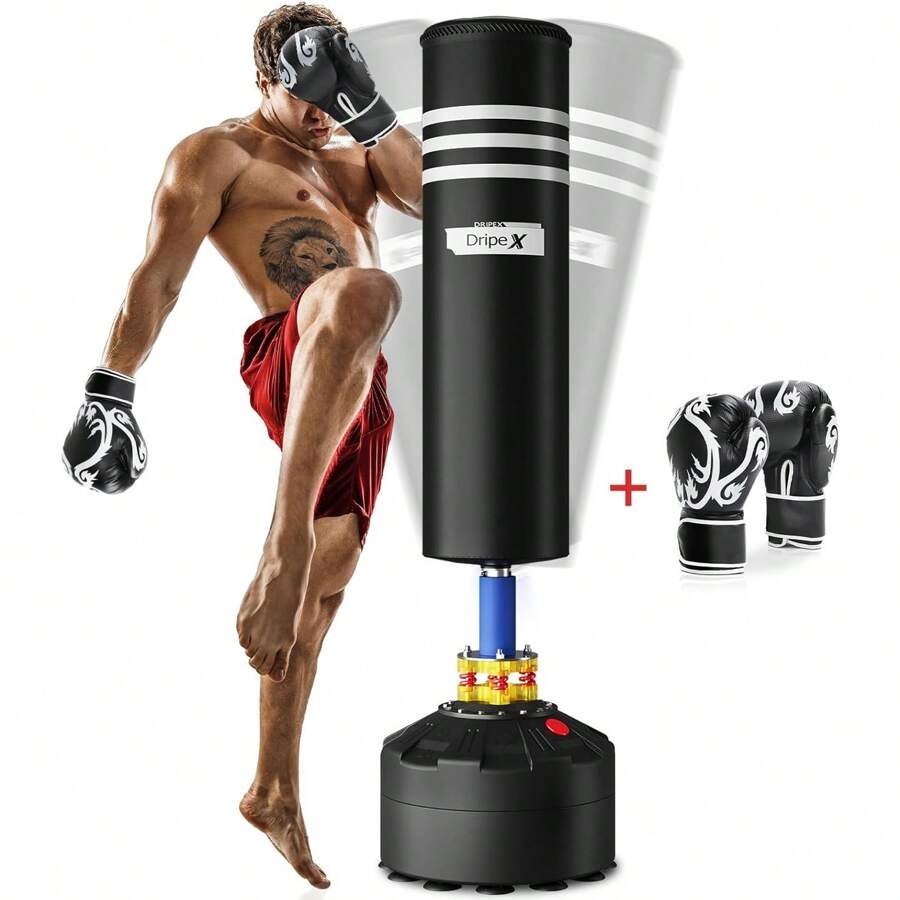 Adult Free Standing Boxing Punch Bag, Heavy Duty Punching Bag Stand With Suction Cup Base - 69 Inch - Black/Punch Bag With Gloves - View 1