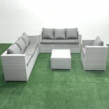 Fimous Wicker PE Rattan Sofa Garden Furniture Set With Armchair Square Coffee Table Light Grey Mixed - Light Grey - View 1