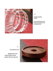 1 件创意谷物玻璃储物罐，带红木盖，密封硼硅酸盐玻璃咖啡豆罐 - 彩色 - 查看 6