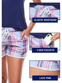 U.S. Polo Assn. Summer Pajamas For Women - T-Shirt And Pajama Shorts For Women - 藍色 - 查看 4