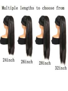 马尾辫延长带发带 18~32 英寸长黑色合成直发辫子马尾辫 DIY 编织适合女性女孩日常派对角色扮演