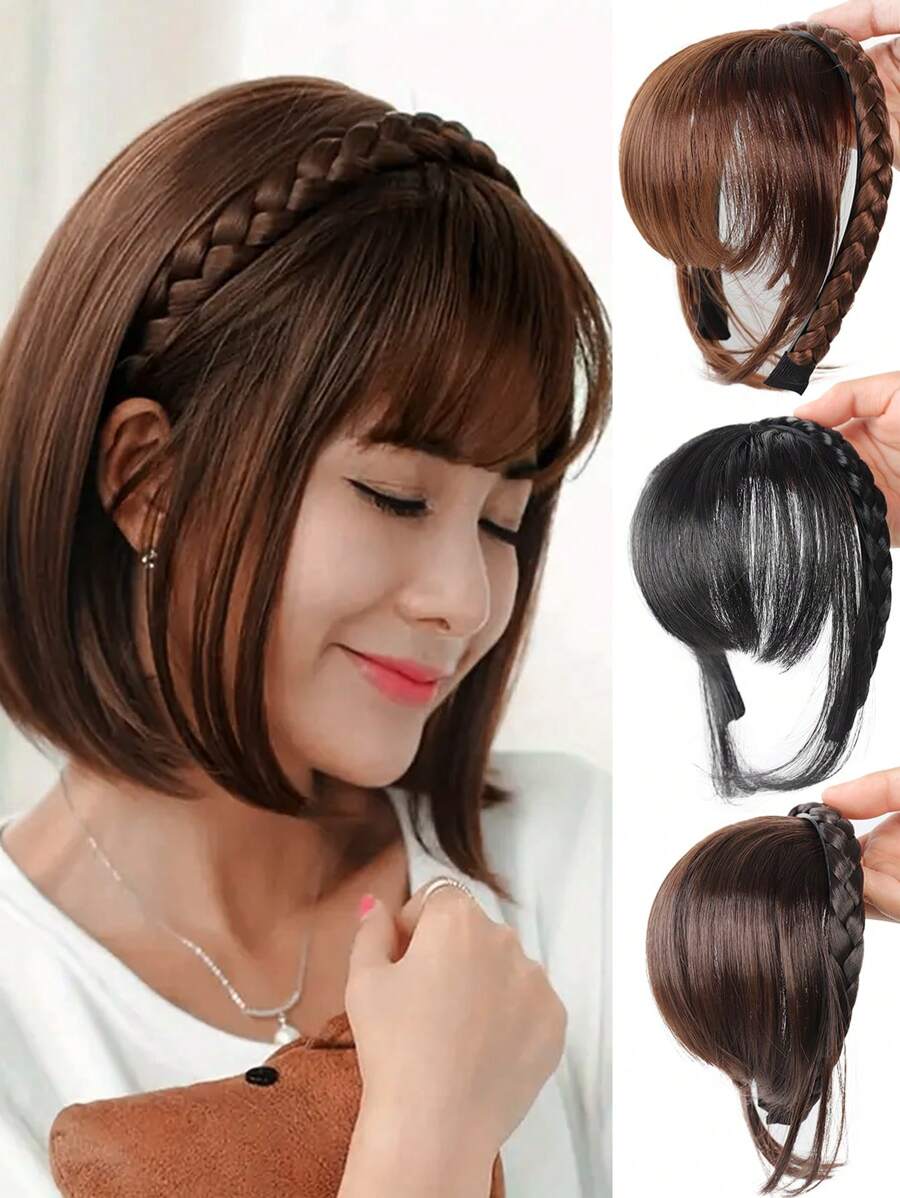 Women's Synthetic Straight Hair Bangs With Braided Headband, Fashion Hairpiece Extension, Universal Fit For All - Basic Style Hair Accessory - Multicolor - View 1