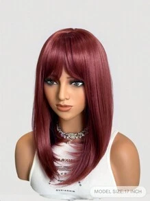 假发带刘海，欧美女士直发，假发/头发全头套，时尚橘红色 - 彩色 - 查看 5