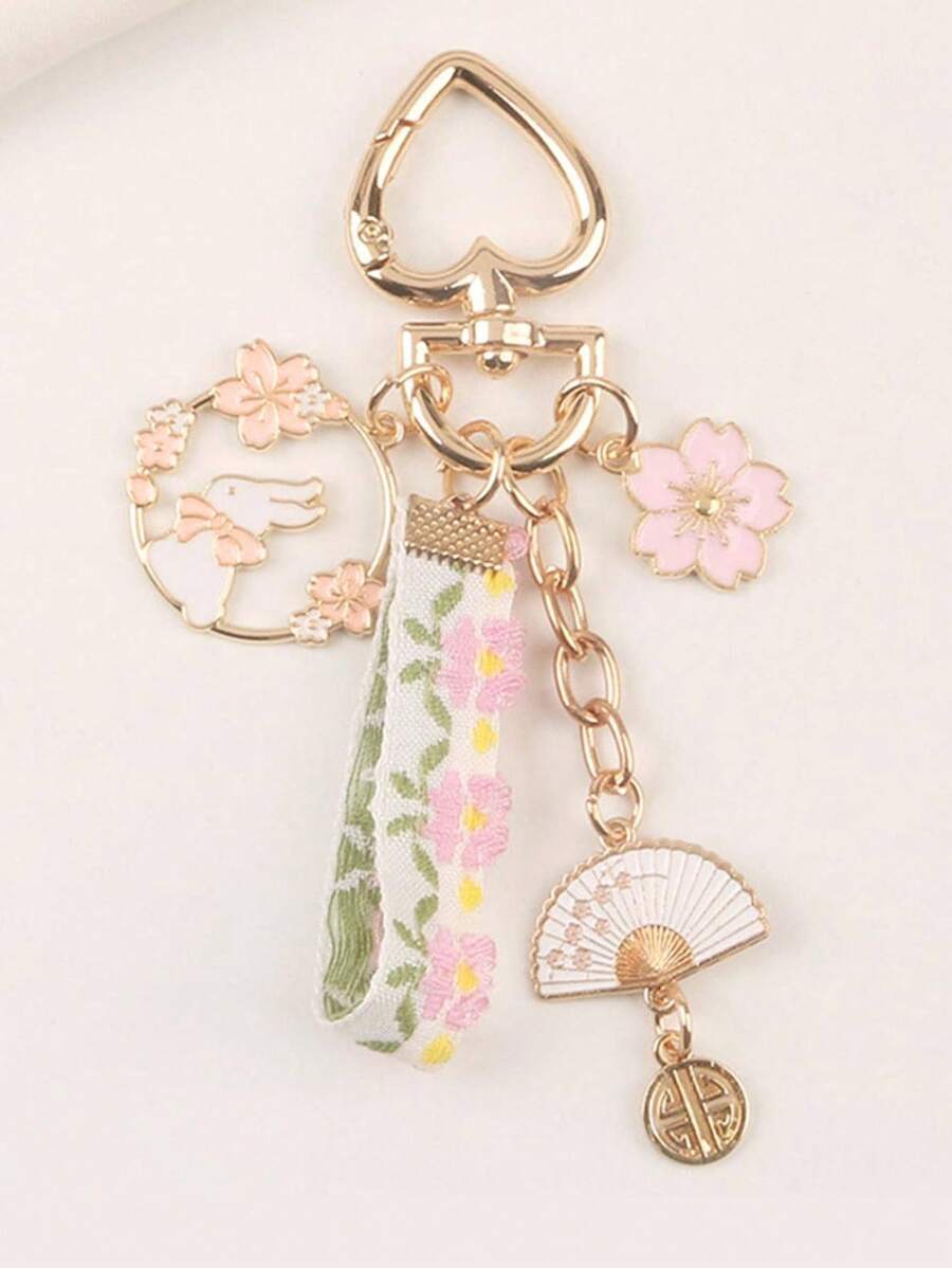 Cute Fan & Flower Decor Keychain Car Accessories Bag Charm Backpack For School Goth Y2k Bag Lanyards With Id Holder Car Accessories Bag Charms