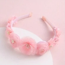 2 件时尚粉色花卉水钻头带 - 可爱甜美涤纶女士发饰