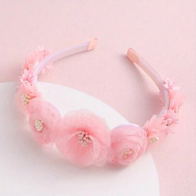 2 件时尚粉色花卉水钻头带 - 可爱甜美涤纶女士发饰