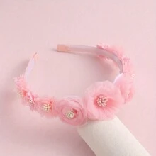 2 件时尚粉色花卉水钻头带 - 可爱甜美涤纶女士发饰