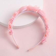 2 件时尚粉色花卉水钻头带 - 可爱甜美涤纶女士发饰