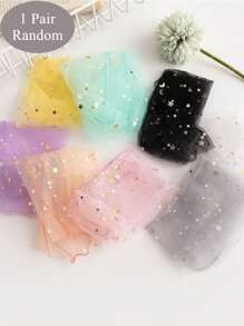 1 Pair Women Fashion Glitter And Stars Tulle Socks See Through Transparent Colorful Star Summer Ultra-Thin Loose Long Socks Mesh Lace Socks - Multicolor - View 9