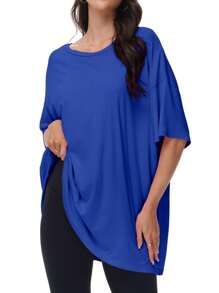 OUTBALL Oversized T Shirts For Women Short Sleeve Crewneck Summer Tops Loose Casual Mama Shirts Basic Tee - Màu xanh lam - Xem 1