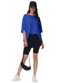 OUTBALL Oversized T Shirts For Women Short Sleeve Crewneck Summer Tops Loose Casual Mama Shirts Basic Tee - Màu xanh lam - Xem 5