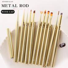 1/11 Peças Pincel Liner de Arte de Unhas, Pincel de Pintura com Padrão de Listras, Pincel de Extensão de Gel Acrílico UV, Caneta de Desenho e Escultura, Ferramenta de Manicure, Pincel de Unhas - Dourado - Visão 2